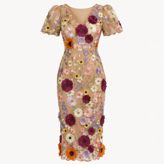 Amelia Thornton | V Neck Floral Embroidered Midi Dress For Women