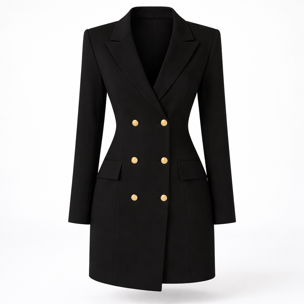 Olivia Bramwell | Luxury Blazer Mini Dress with Gold Buttons For Women