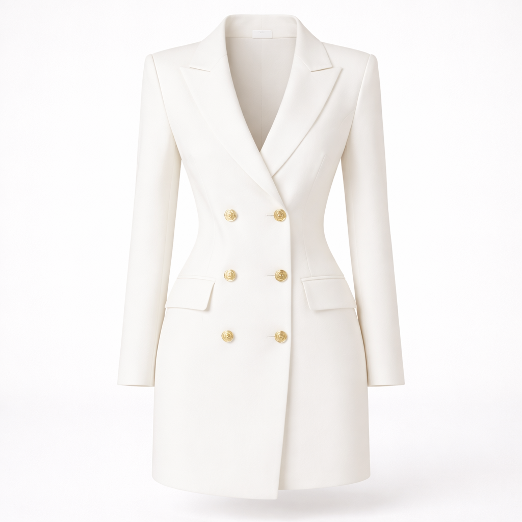 Olivia Bramwell | Luxury Blazer Mini Dress with Gold Buttons For Women