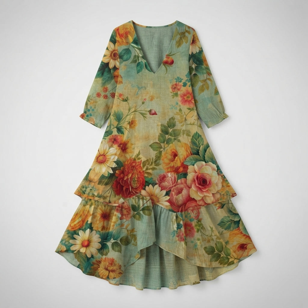 Ava Cooper | Floral V-Neck Midi Dress For Women