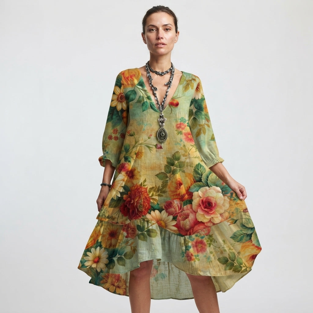 Ava Cooper | Floral V-Neck Midi Dress For Women