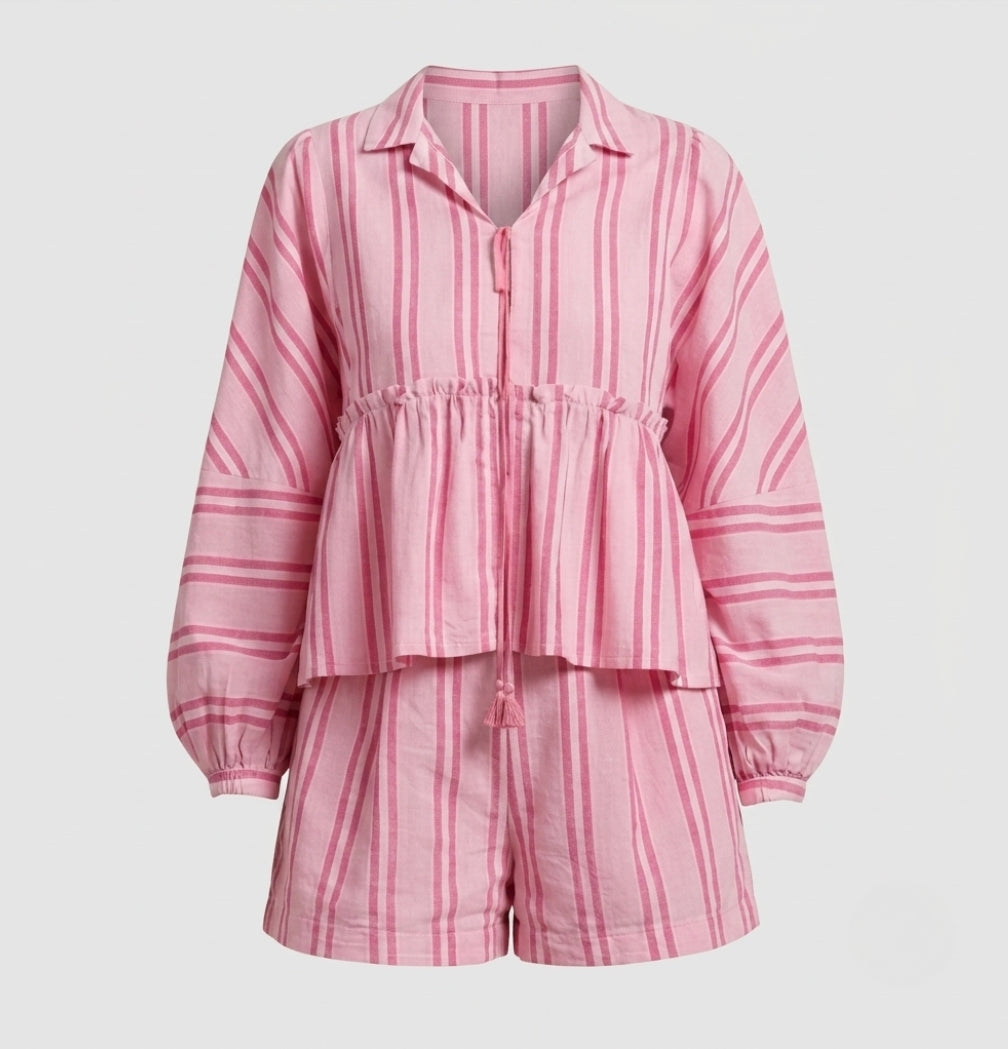 Ava Thornton | Striped Cotton Lounge Set For Women