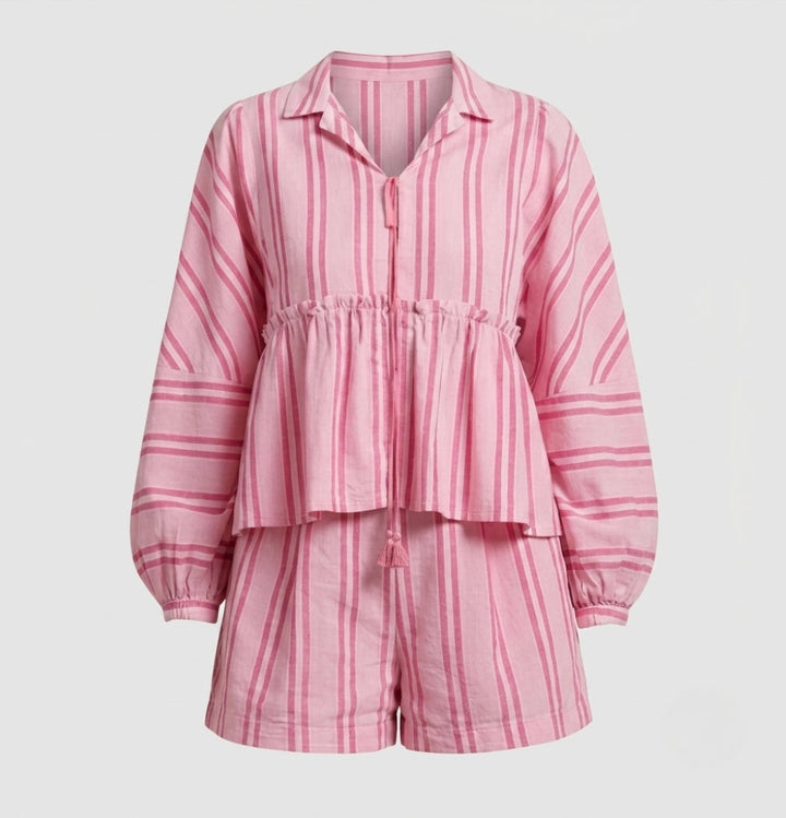 Ava Thornton | Striped Cotton Lounge Set For Women