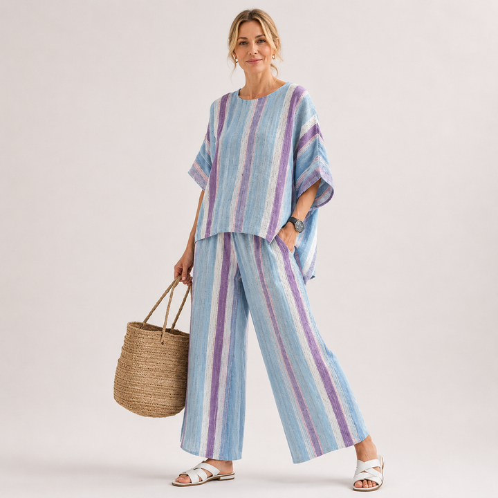 Ava Richardson | Striped Linen Two-Piece Set For Women