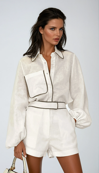 Sienna Wentworth | Contrast Trim Linen Shorts Set For Women
