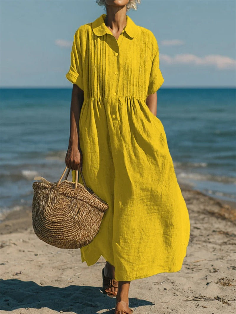 Harper Sutton | Pintuck Linen Maxi Shirt Dress For Women
