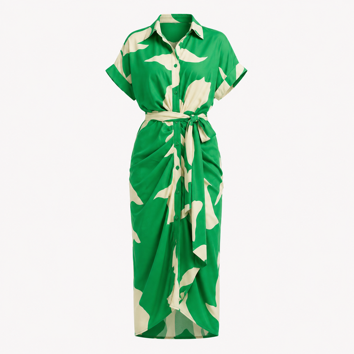 Brooke Callaway | Belted Short Sleeve Midi Shirt Dress For Women