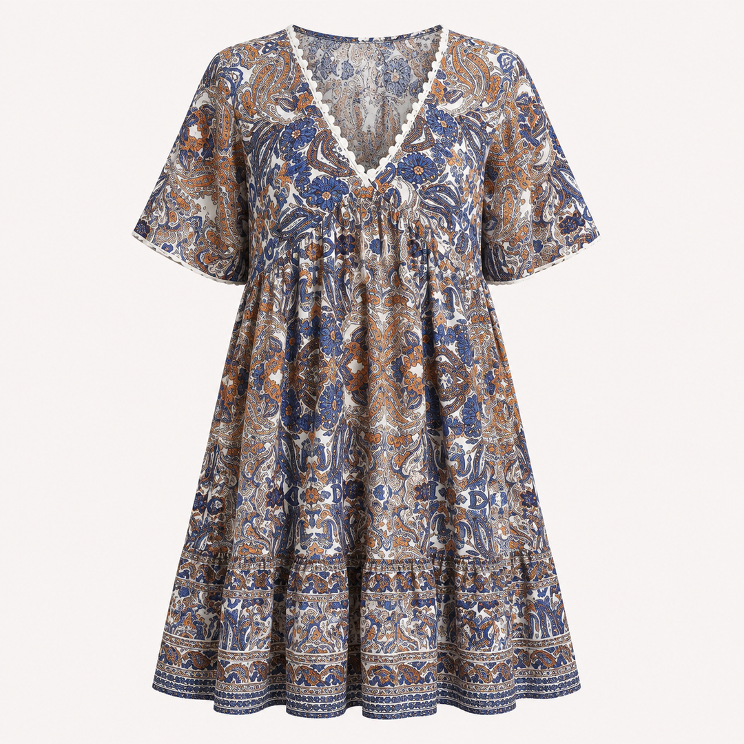 Brooke Flemming | V-Neck Flared Sleeve Paisley Mini Dress For Women