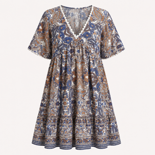Brooke Flemming | V-Neck Flared Sleeve Paisley Mini Dress For Women
