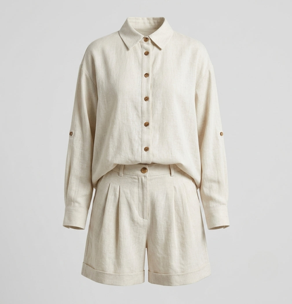 Brooke Henley | Linen Shorts & Shirt Set For Women