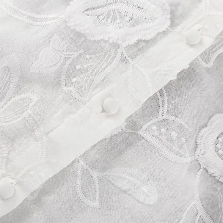 Elise Drummond | White Floral Embroidered Two-Piece Set For Women