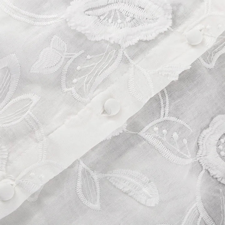 Elise Drummond | White Floral Embroidered Two-Piece Set For Women
