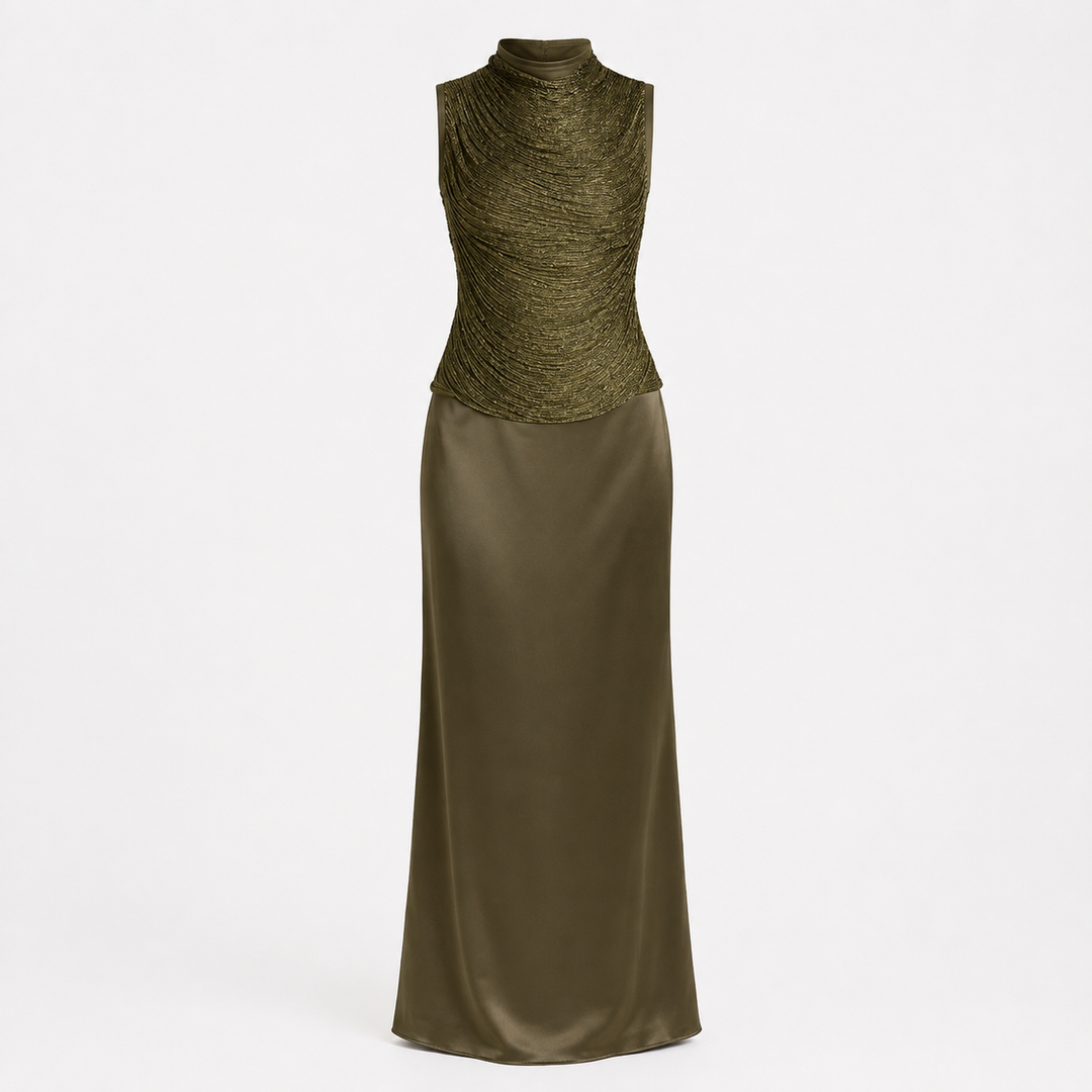 Charlotte Drummond | Ruched Tassel Top & Satin Maxi Skirt Set For Women