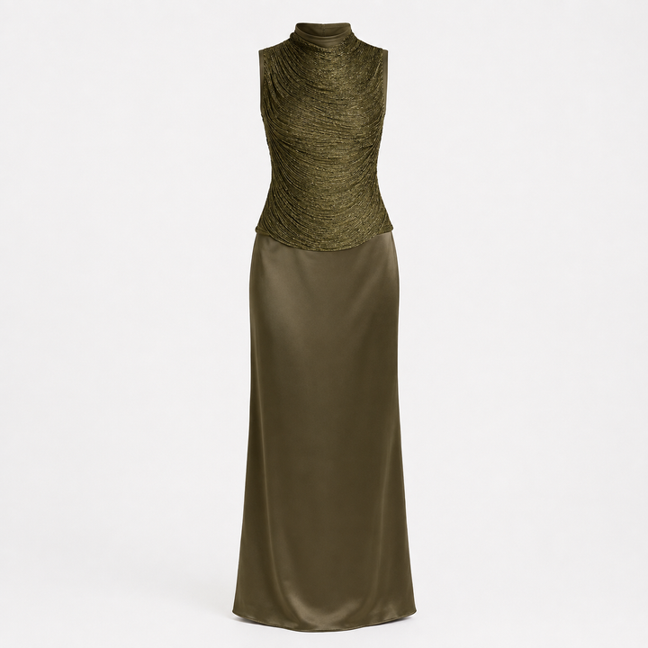 Charlotte Drummond | Ruched Tassel Top & Satin Maxi Skirt Set For Women