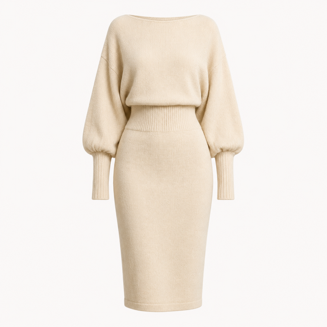 Charlotte Fielding | Balloon Sleeve Knit Midi Dress For Women