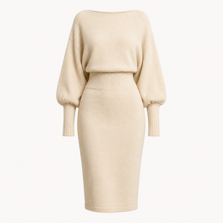 Charlotte Fielding | Balloon Sleeve Knit Midi Dress For Women