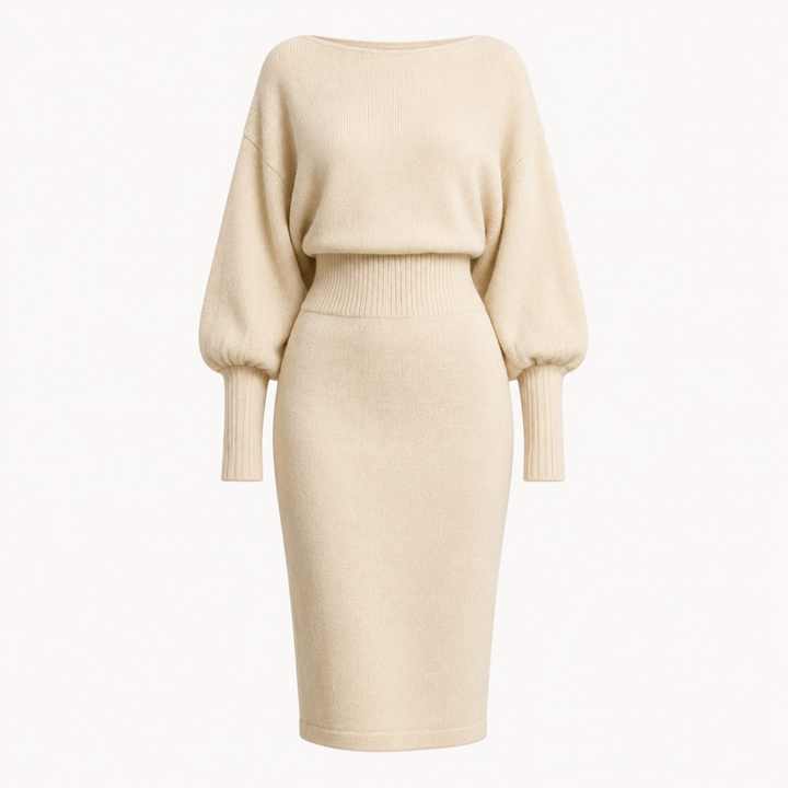 Charlotte Fielding | Balloon Sleeve Knit Midi Dress For Women