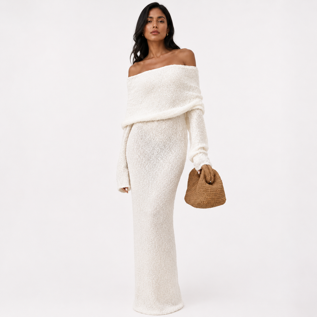 Charlotte Hayes | Off-Shoulder Bouclé Maxi Dress For Women