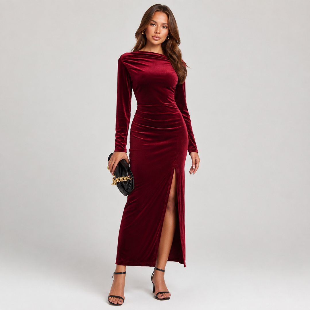Charlotte Kelly | Velvet Slit Formal Maxi Dress For Women