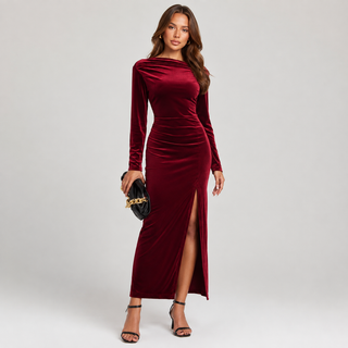 Charlotte Kelly | Velvet Slit Formal Maxi Dress For Women