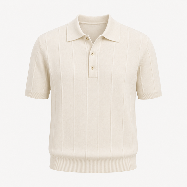 Marco De Santis | Ribbed Knit Polo Shirt with Tailored Fit Elegance For Men