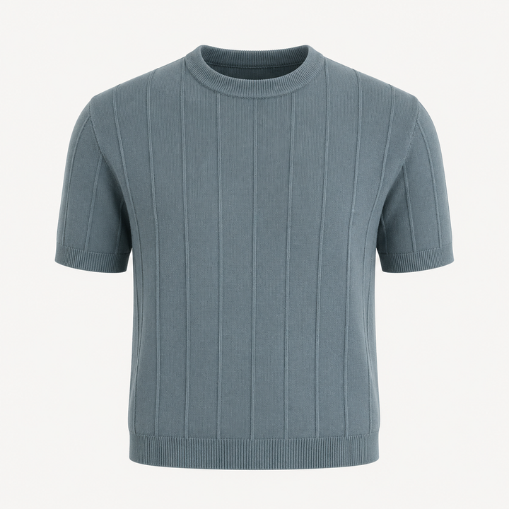Luca Ferraro | Ribbed Knit T-Shirt with Sculpted Fit Elegance For Men