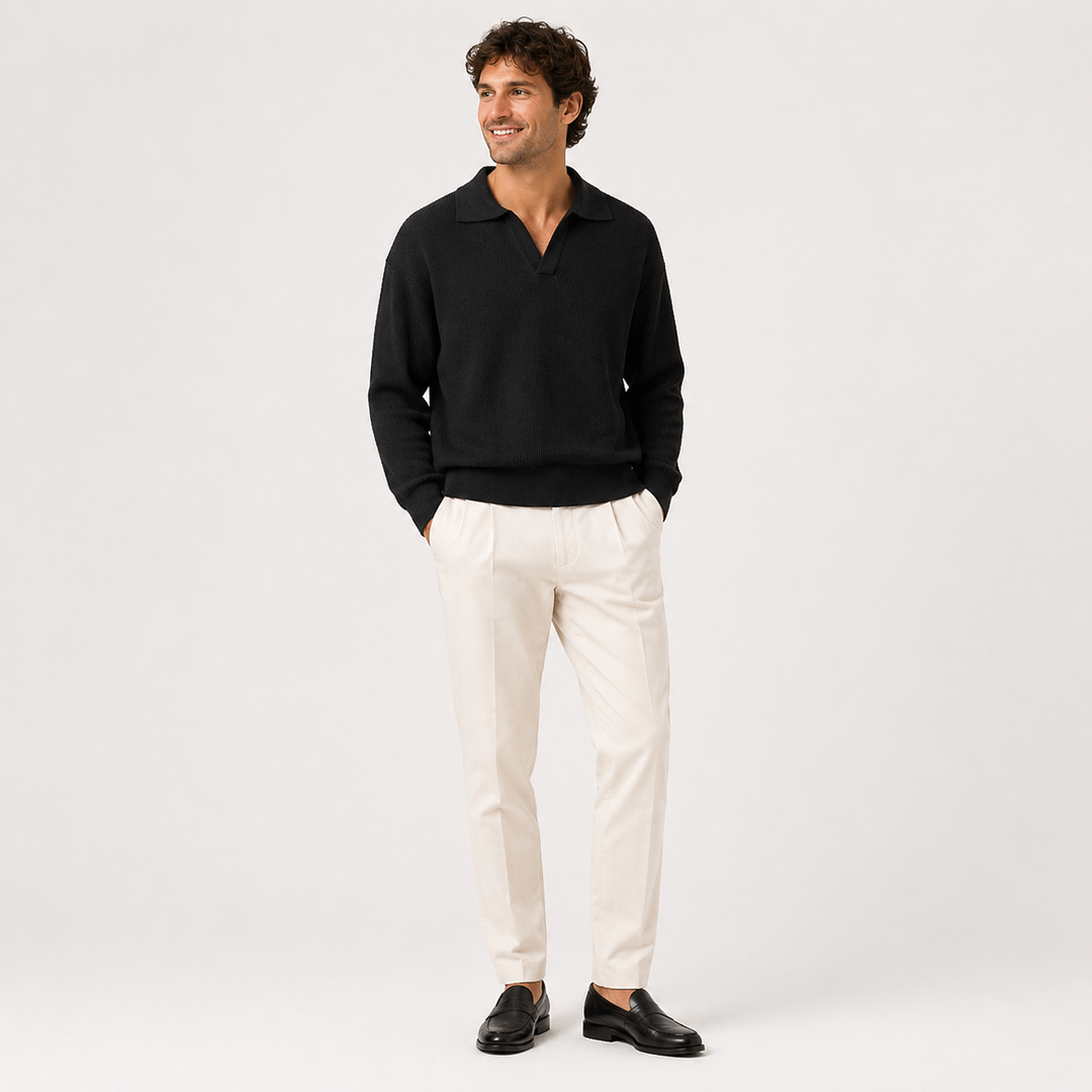 Lorenzo Virelli | Textured Knit Polo Sweater with Refined Minimalism For Men