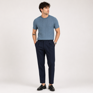 Luca Ferraro | Ribbed Knit T-Shirt with Sculpted Fit Elegance For Men