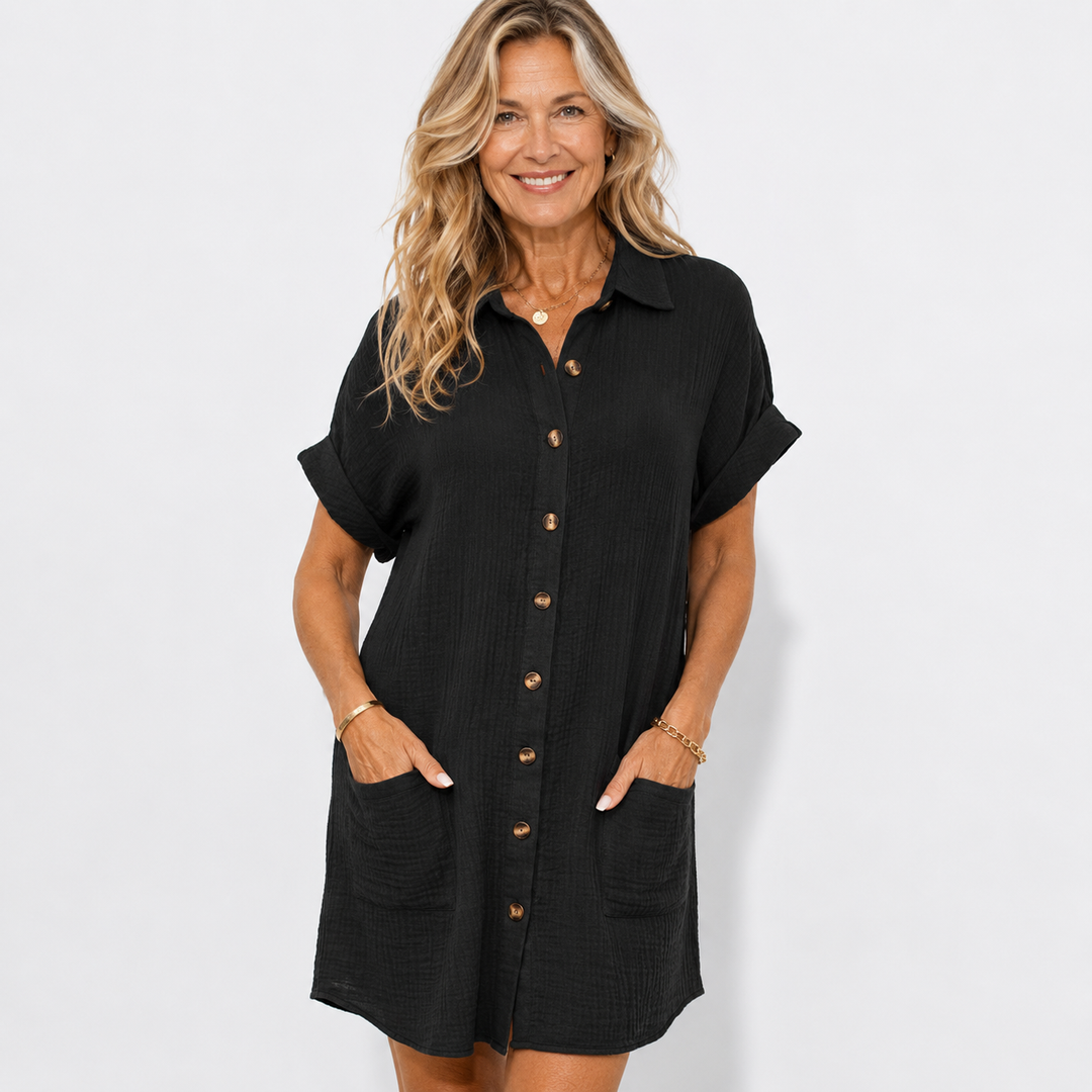 Emilia Weston | Cotton Linen Shirt Mini Dress For Women