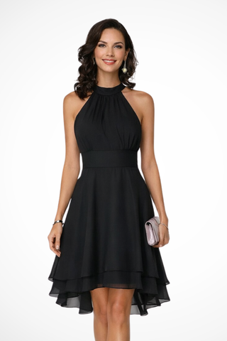 Amelia Stirling | Halter Neck Midi Dress in Black Chiffon For Women