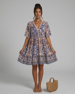 Brooke Flemming | V-Neck Flared Sleeve Paisley Mini Dress For Women