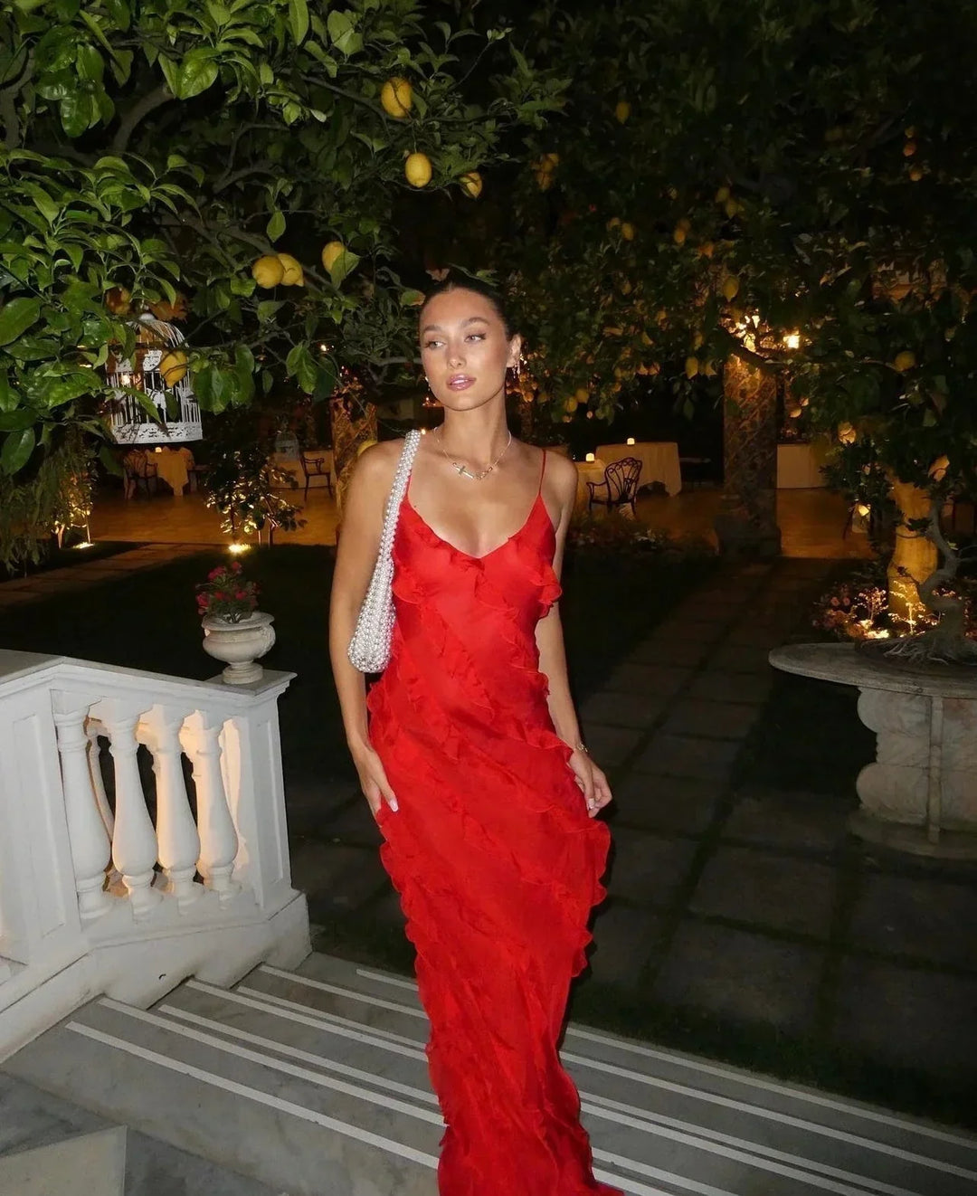 Charlotte Reid | Red Ruffle Maxi Dress For Women