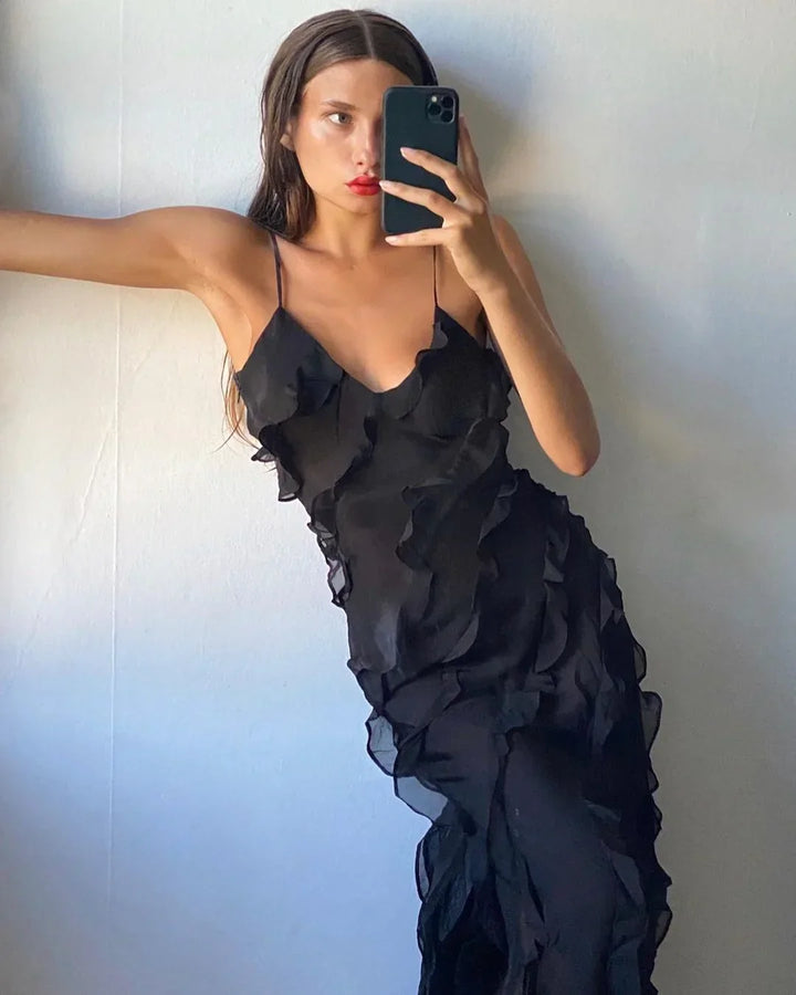 Charlotte Reid | Red Ruffle Maxi Dress For Women