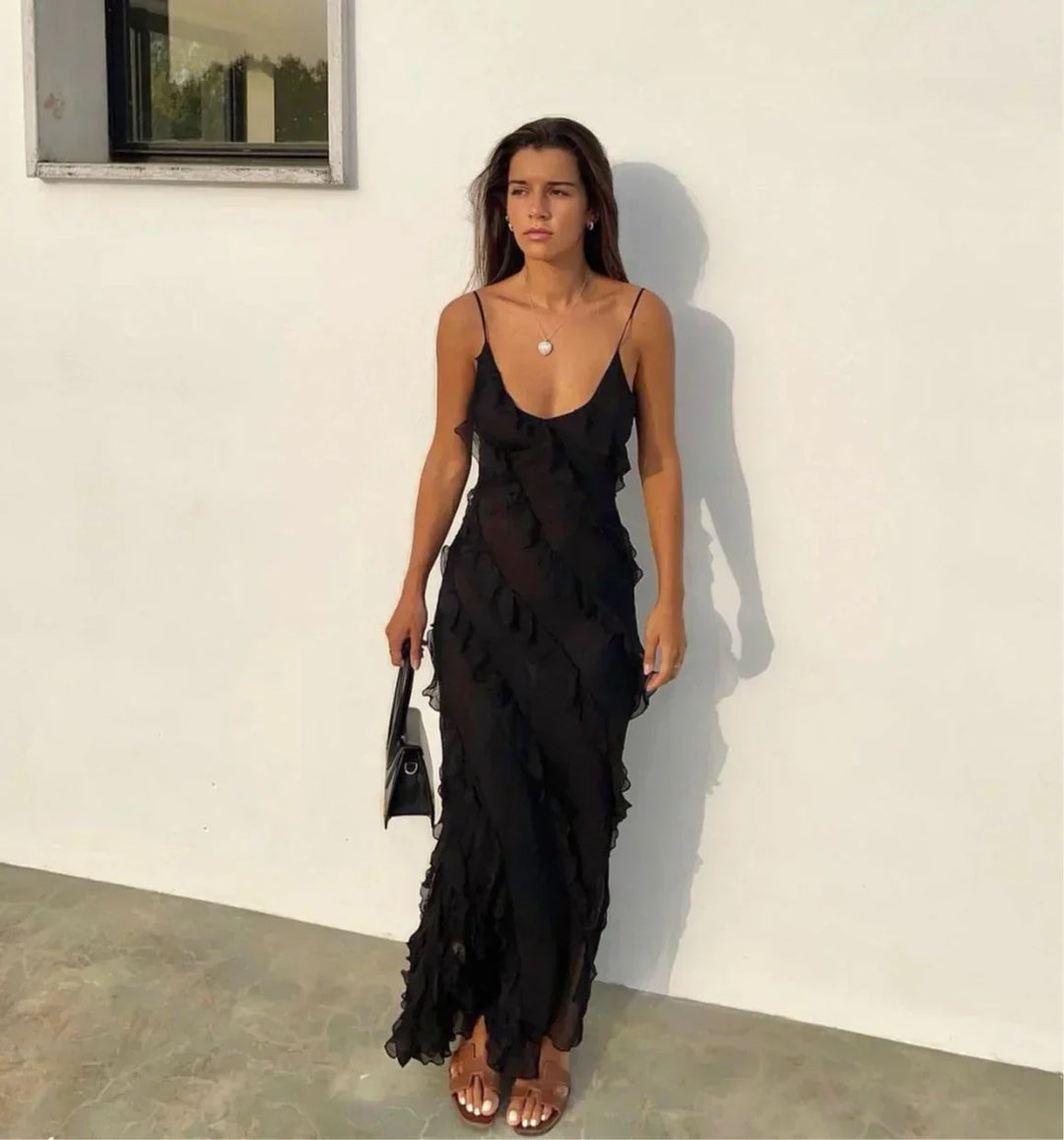 Charlotte Reid | Red Ruffle Maxi Dress For Women