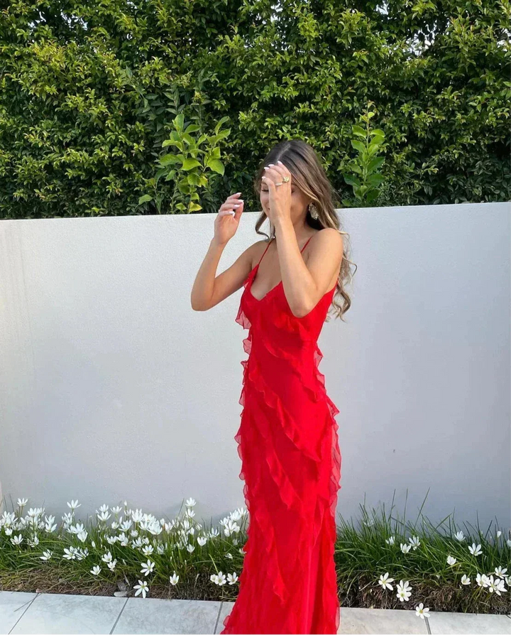 Charlotte Reid | Red Ruffle Maxi Dress For Women