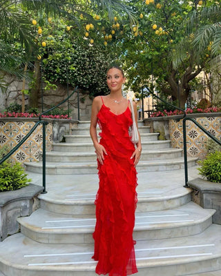 Charlotte Reid | Red Ruffle Maxi Dress For Women