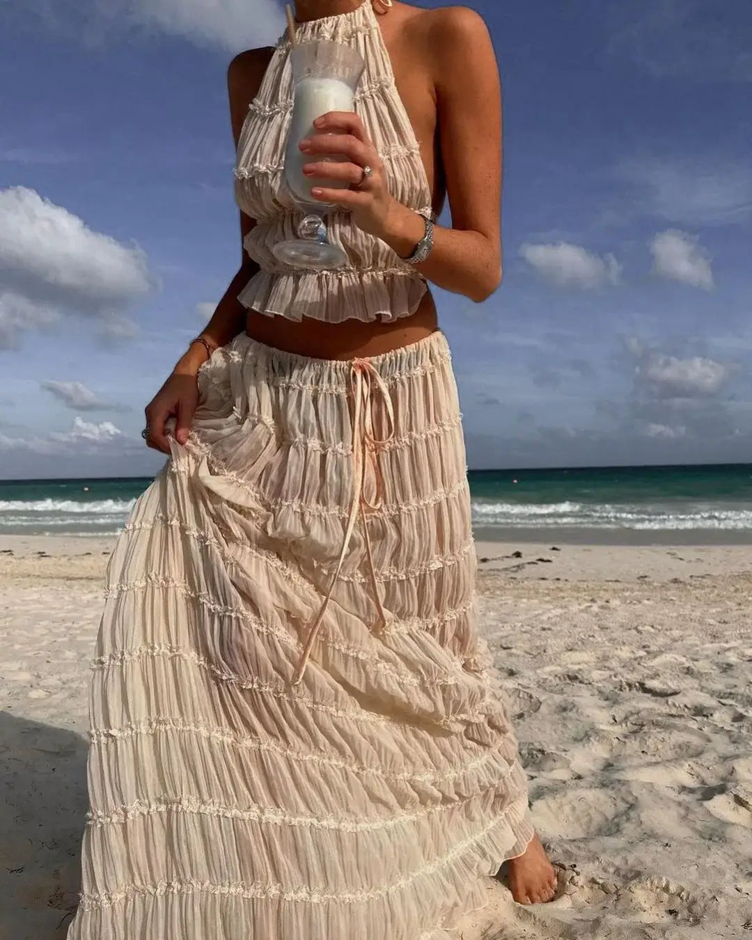 Ruby Collins | Ruffle Crop Top & Maxi Skirt Set For Women