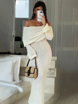 Charlotte Hayes | Off-Shoulder Bouclé Maxi Dress For Women
