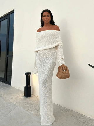 Charlotte Hayes | Off-Shoulder Bouclé Maxi Dress For Women