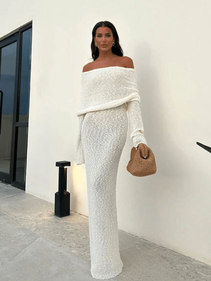Charlotte Hayes | Off-Shoulder Bouclé Maxi Dress For Women