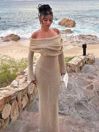 Charlotte Hayes | Off-Shoulder Bouclé Maxi Dress For Women