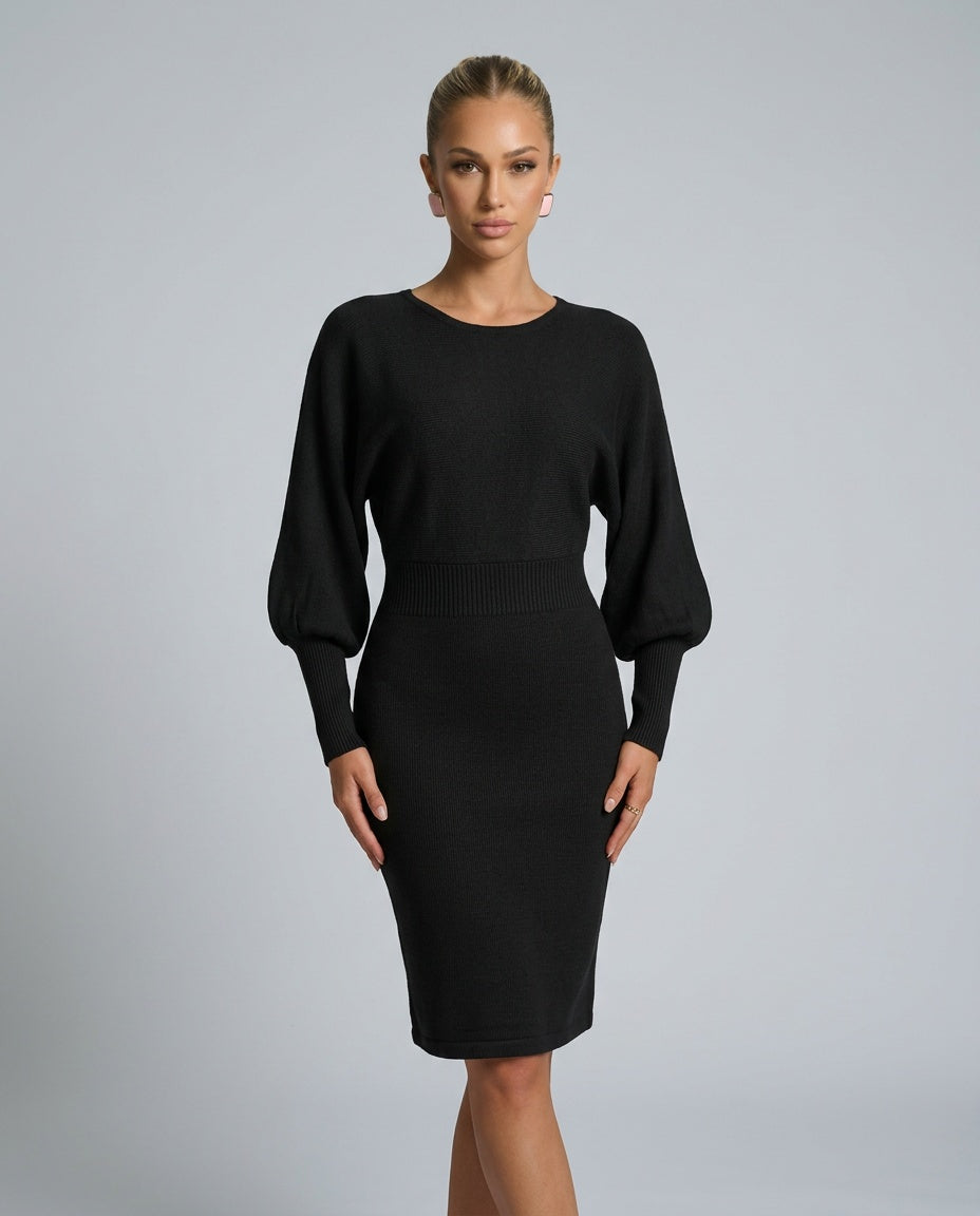 Charlotte Fielding | Balloon Sleeve Knit Midi Dress For Women