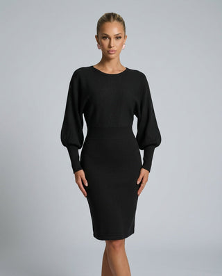 Charlotte Fielding | Balloon Sleeve Knit Midi Dress For Women