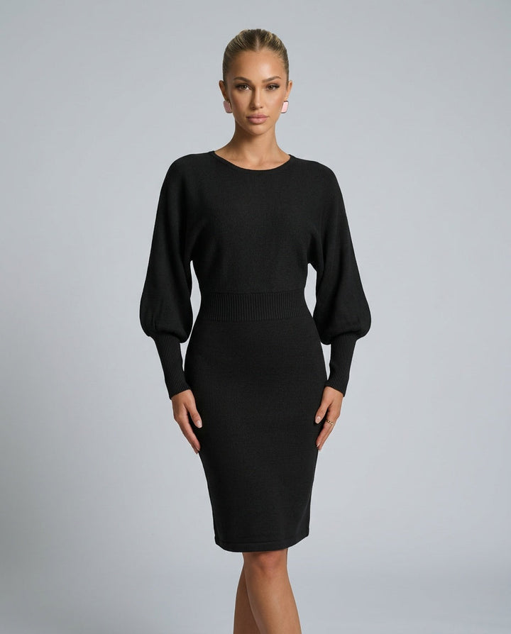 Charlotte Fielding | Balloon Sleeve Knit Midi Dress For Women