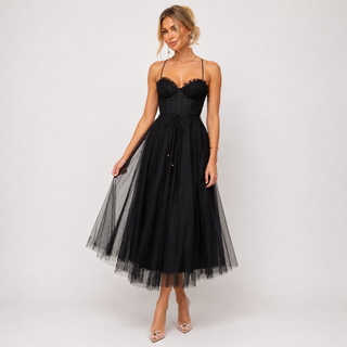 Elise Thornbury | Tulle Bustier Midi Dress For Women