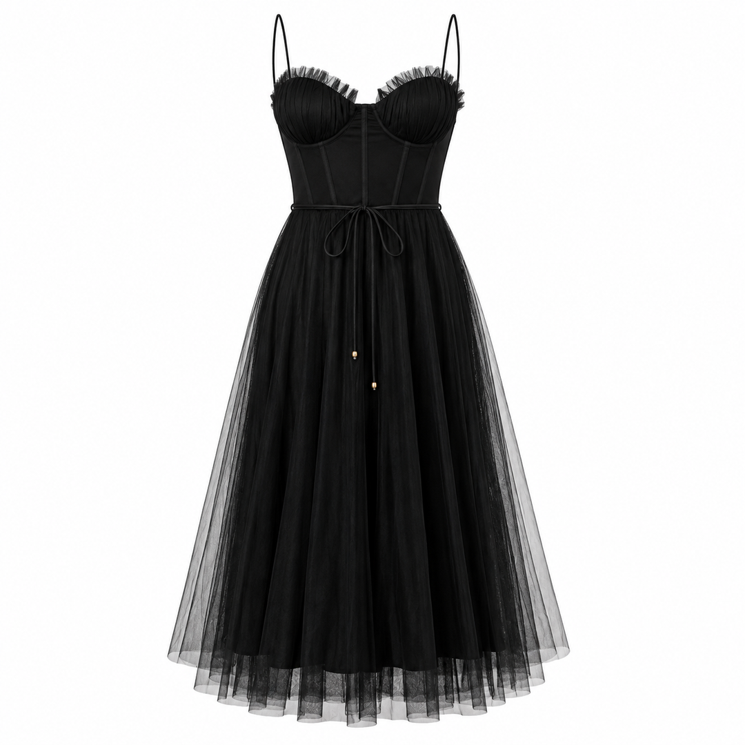 Elise Thornbury | Tulle Bustier Midi Dress For Women