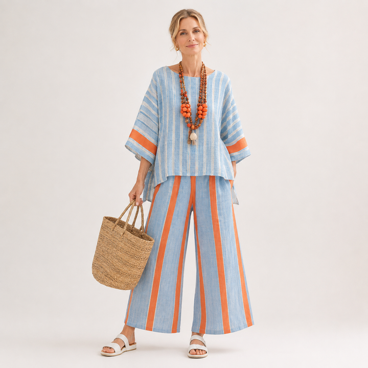Elise Cunningham | Striped Linen Two-Piece Set For Women