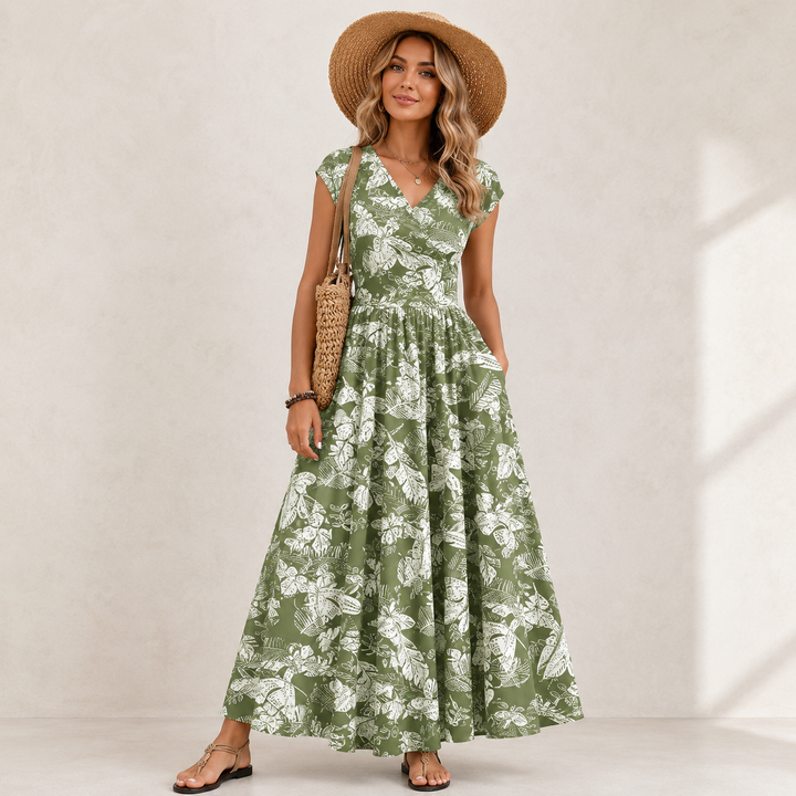 Ella Thompson | Floral V-Neck Maxi Dress For Women