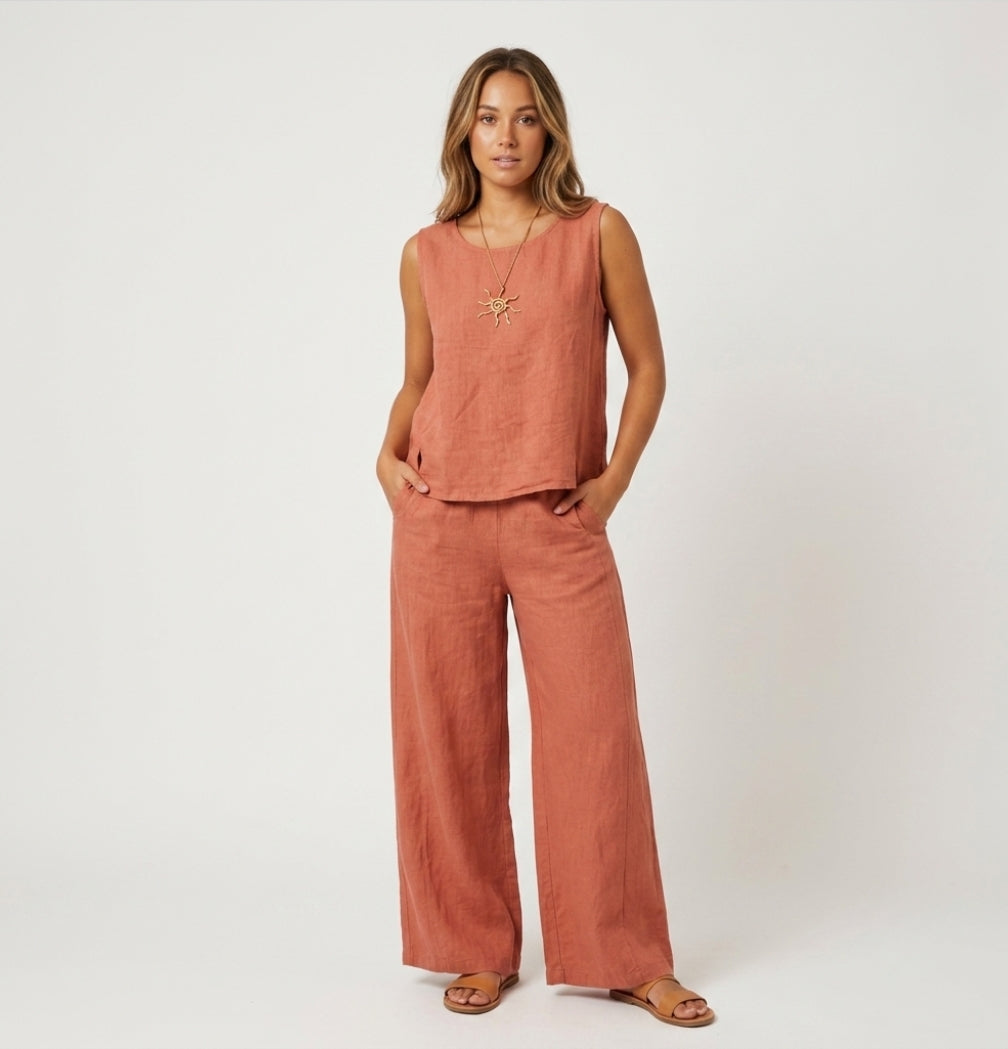 Eloise Martin | Linen Two-Piece Wide Leg Set For Women