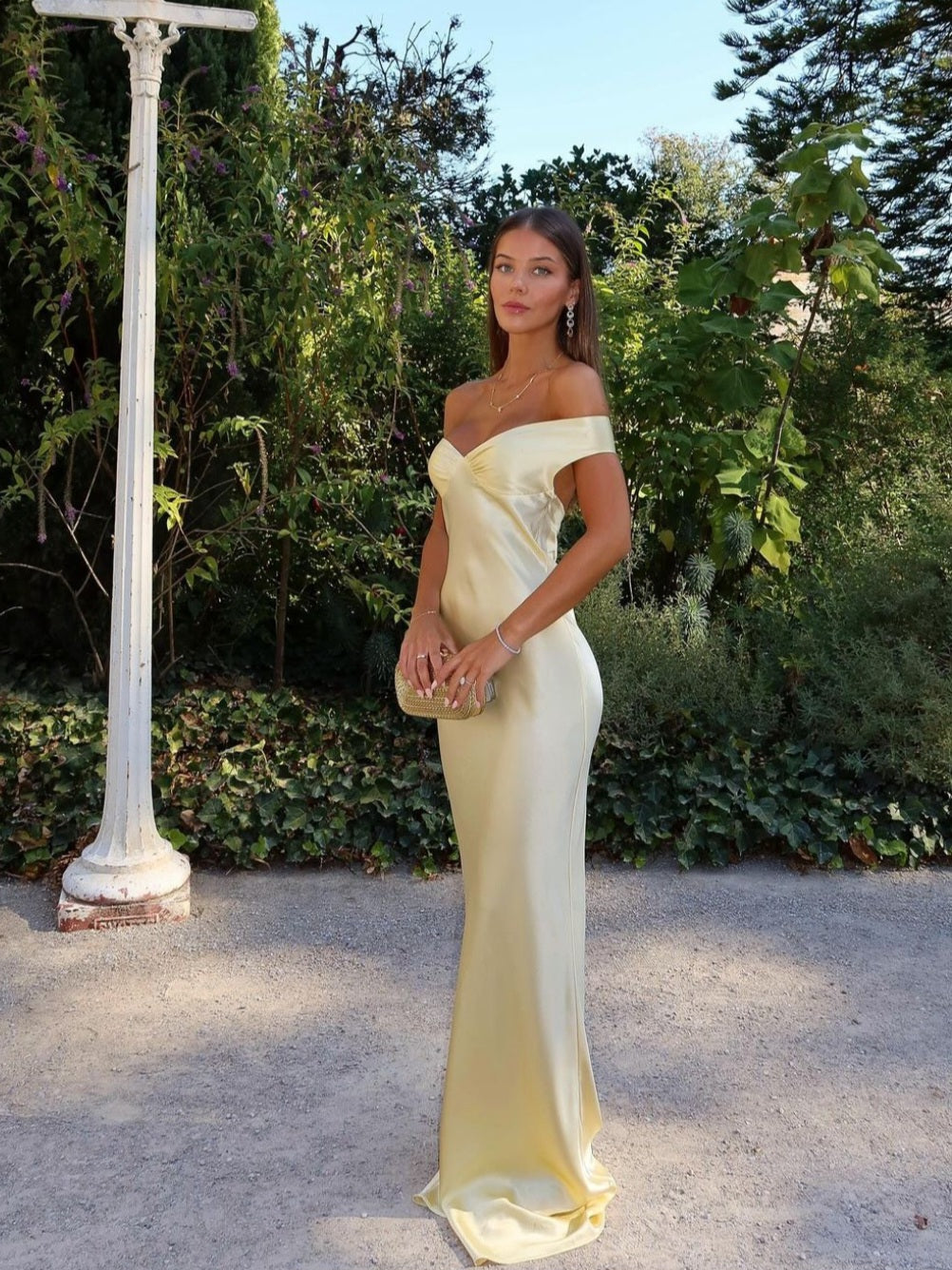 Charlotte Reid | Satin Off-Shoulder Maxi Dress For Women